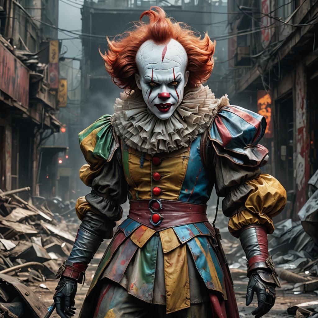 Pennywise-Inspired Looter Portrait in Post-Apocalyptic Style