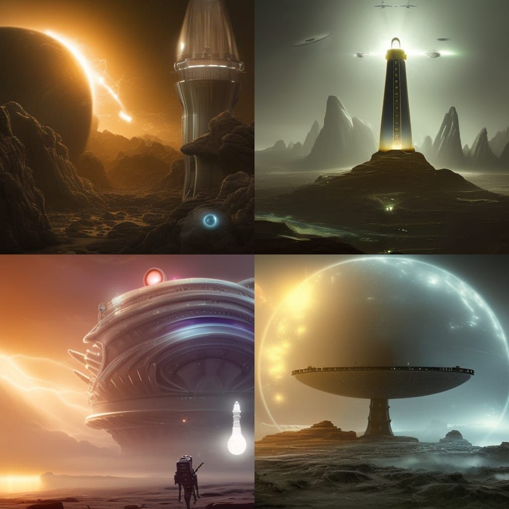 Sci-Fi Quantum Lighthouse with Alien Elements