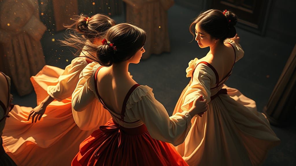 Korean Girls Dancing in a Whimsical Circle