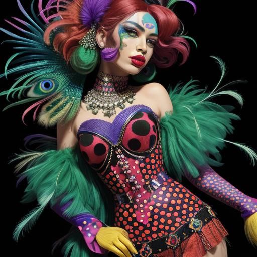 Fauvist Woman with Peacock Feathers, Vivid Portrait