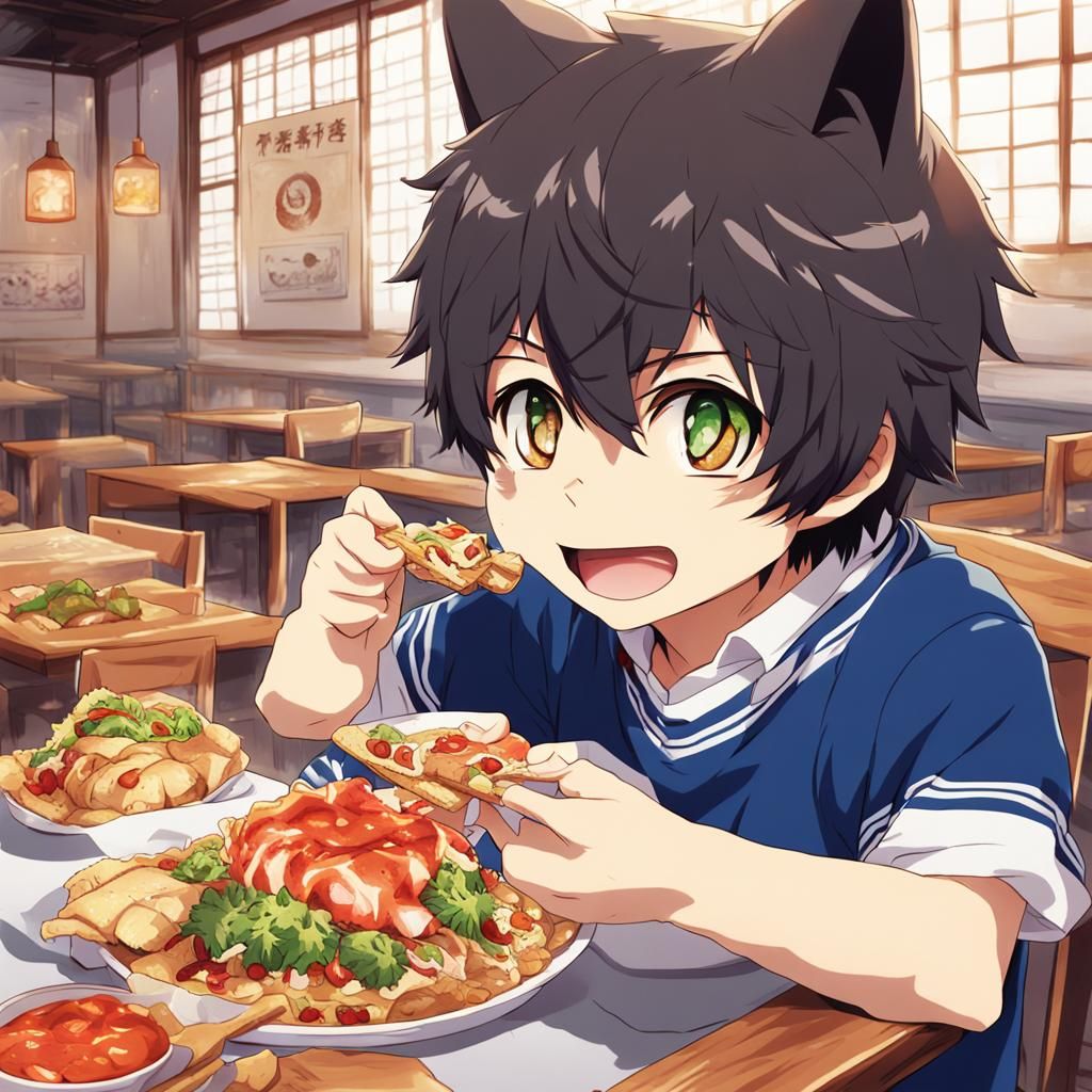 Anime Cat-Boy with Lollipop in Manga Style