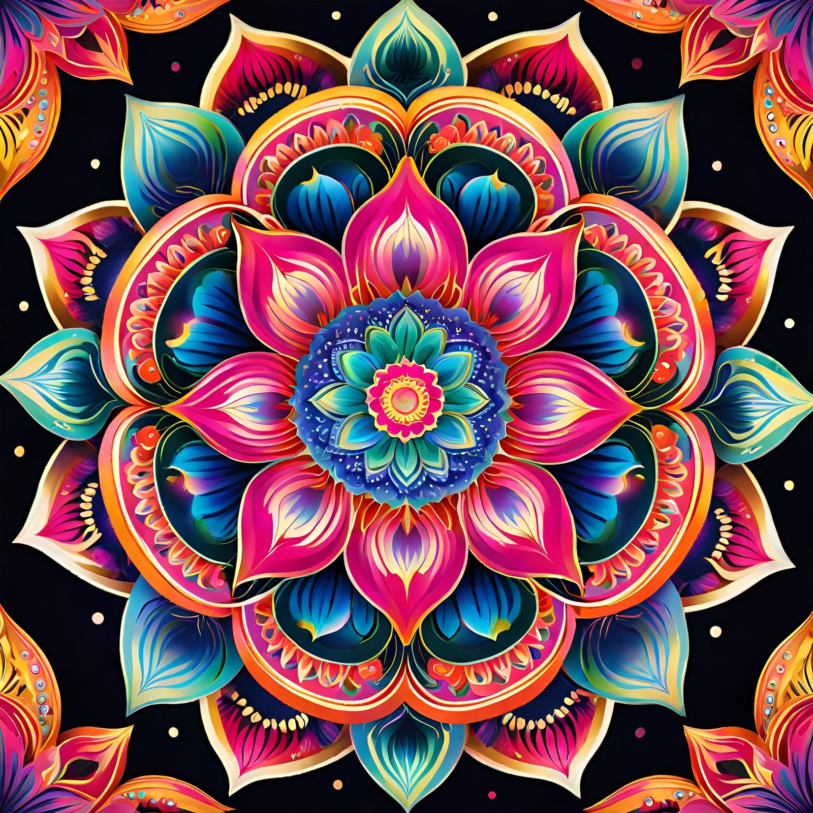 Colorful Cosmic Lotus Flower Mandala
