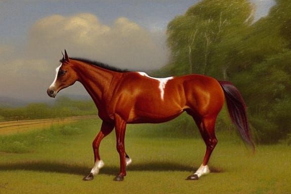 Realistic Roan Horse Painting with Intricate Greenery