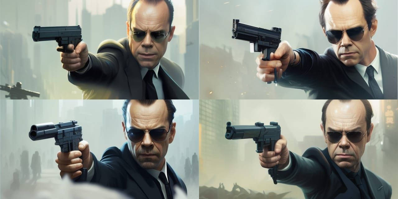 Agent Smith Portrait with Huge Head, Detailed Concept Art