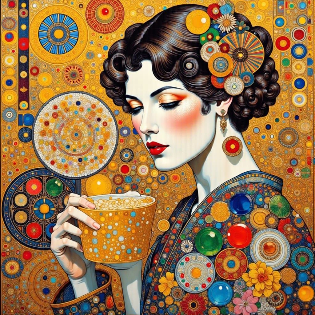 Cereal Mascot Pop Art Collage in Klimt Style