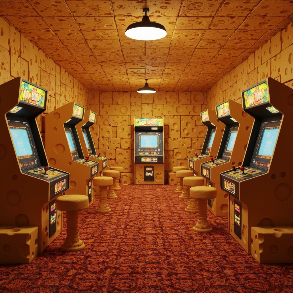 Cheesey Retro Arcade in Hyperrealistic Style