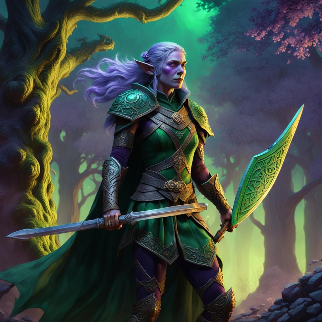 Victorious Green Elf Rogue in Emerald Realm