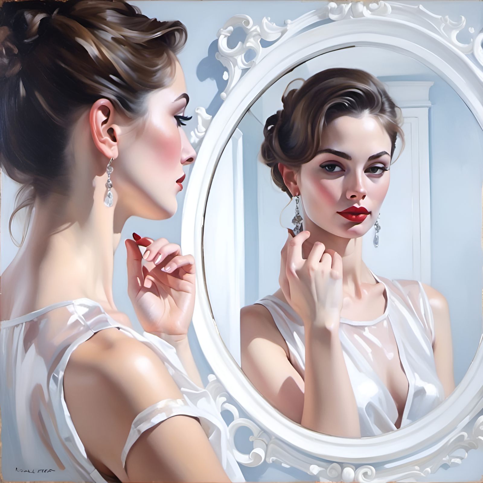 Woman's Reflection in Mirror