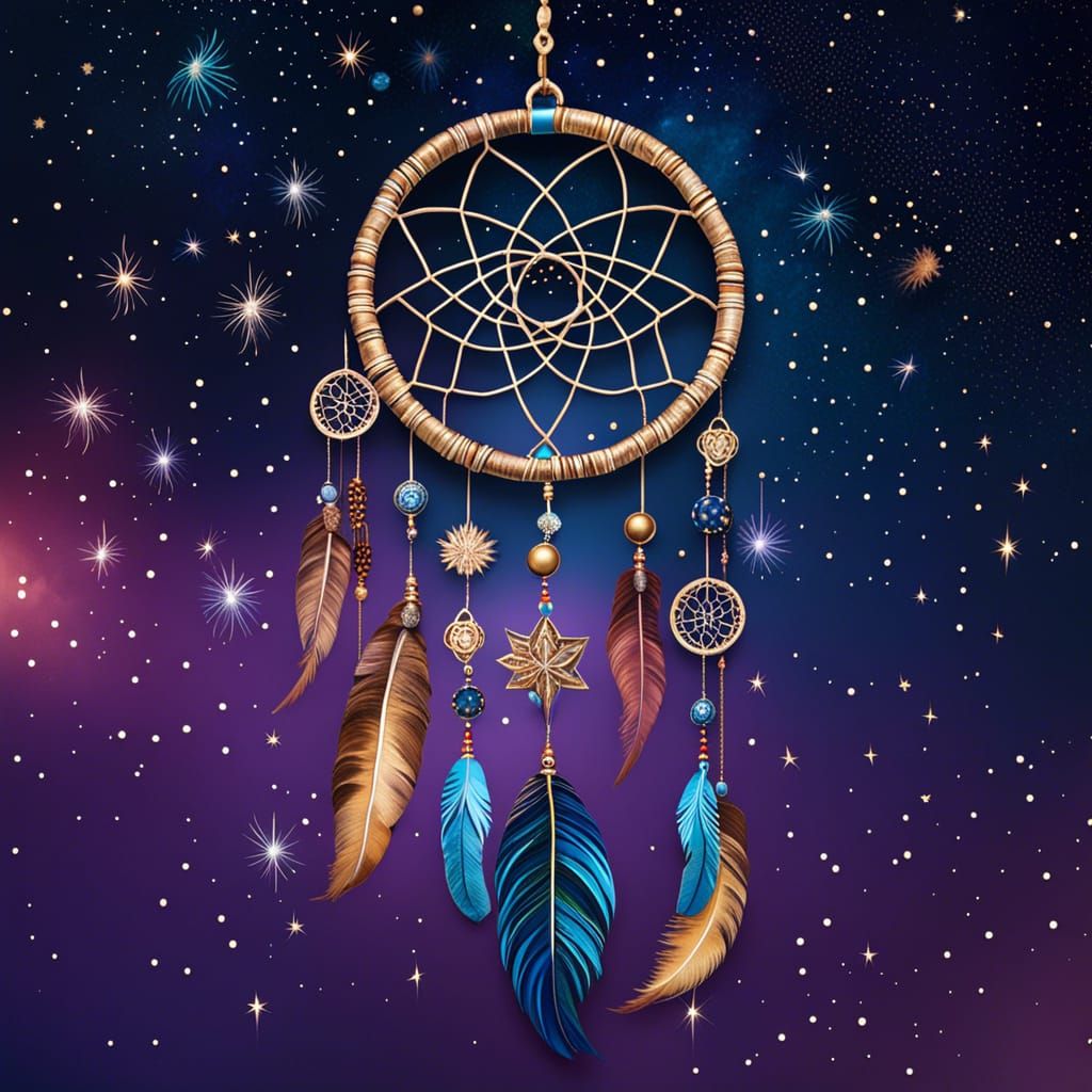 Dreamcatcher in Starry Sky: A Whimsical Digital Art Piece