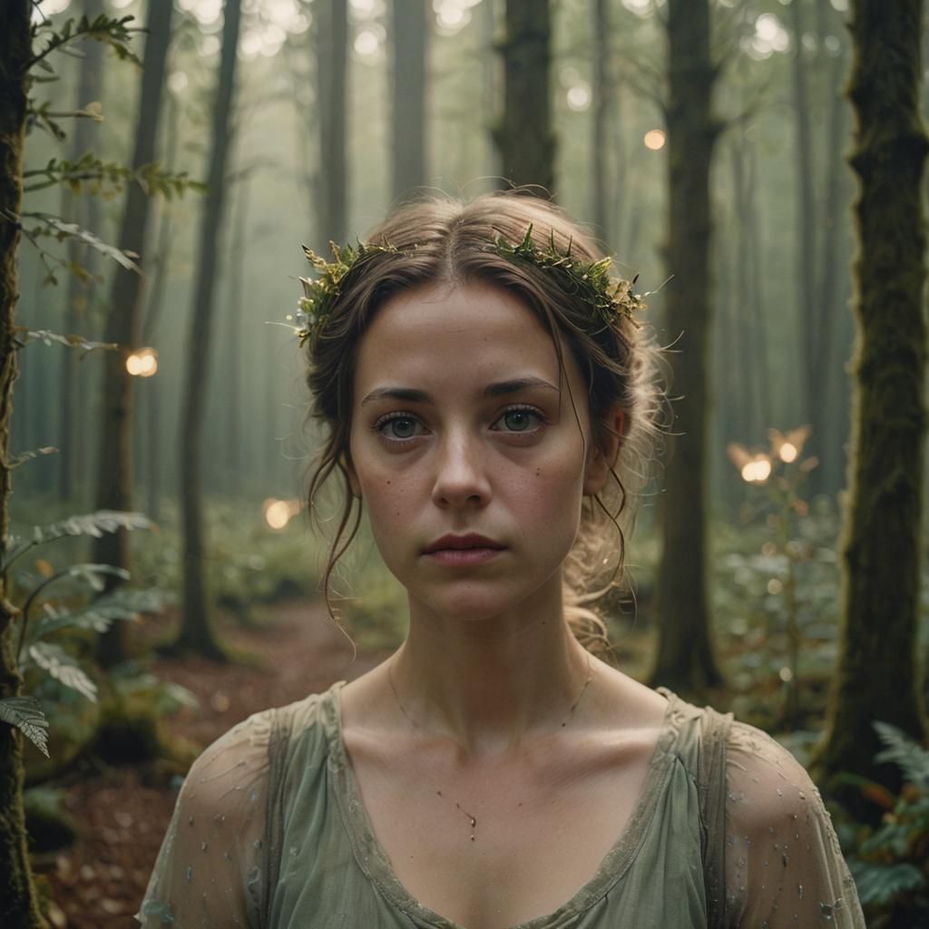 Fairy Portrait in Magical Forest with Eyelashes