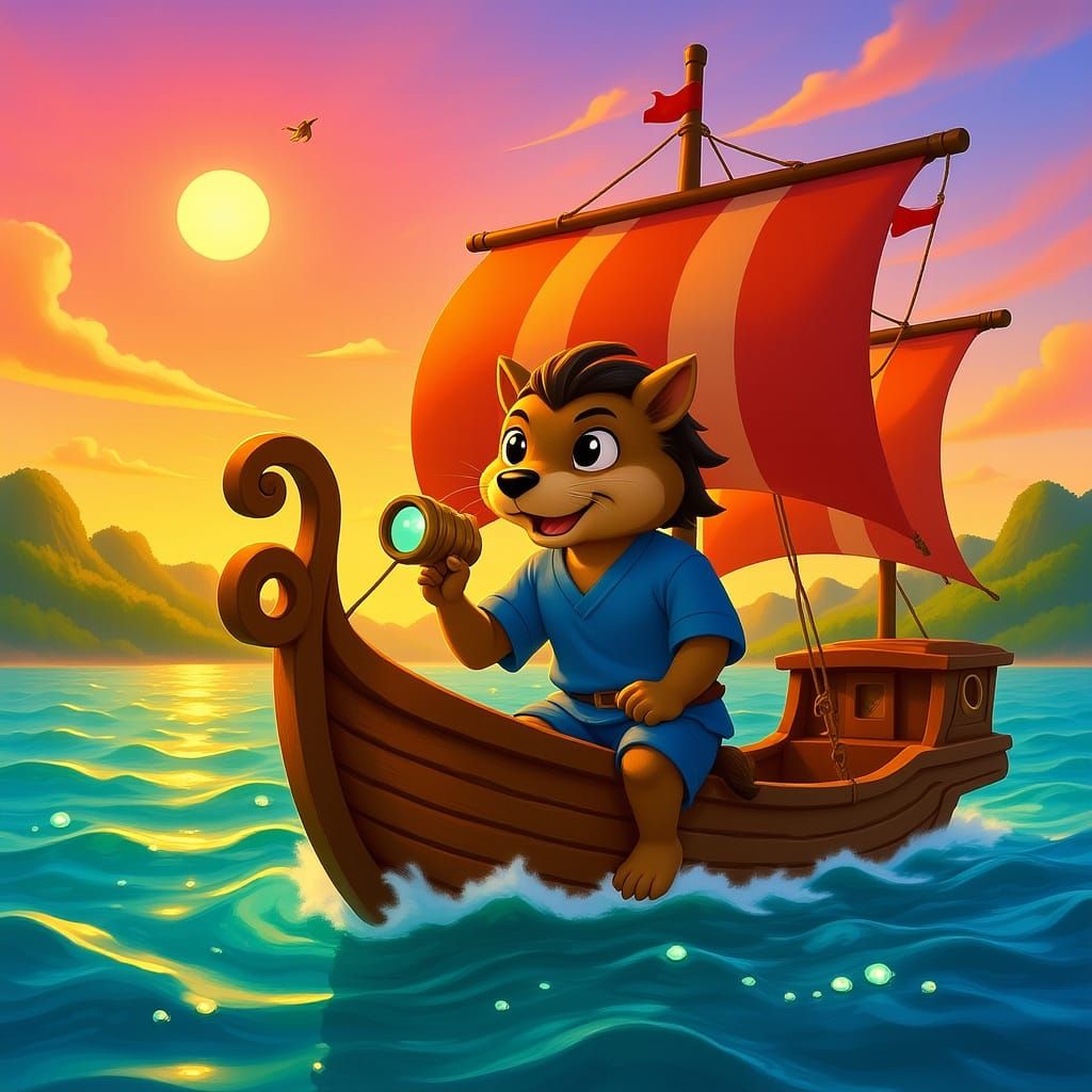 Otter Sailor Spotting Horizon on Chinese Junk Ship