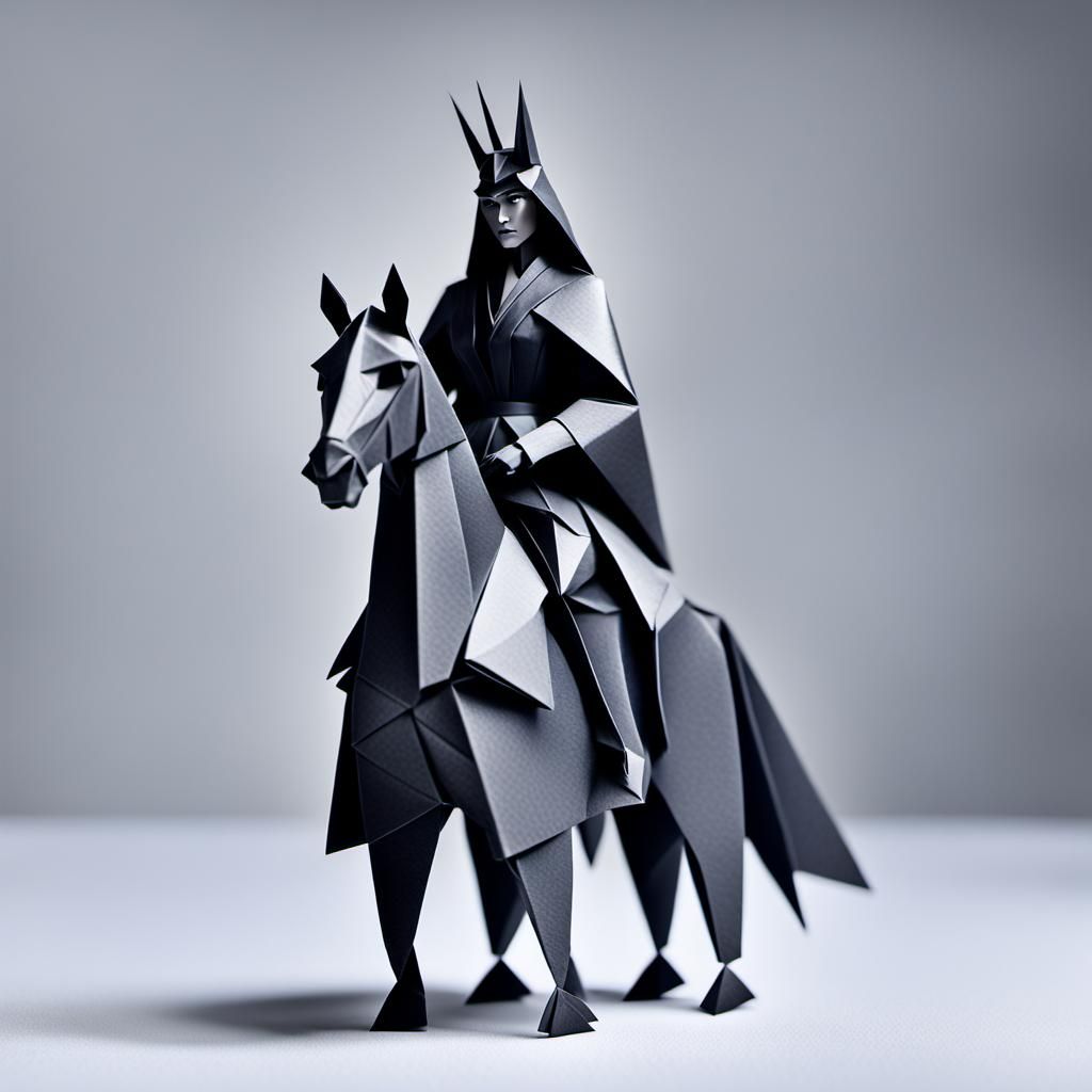 Queen on White Horse in Origami Style