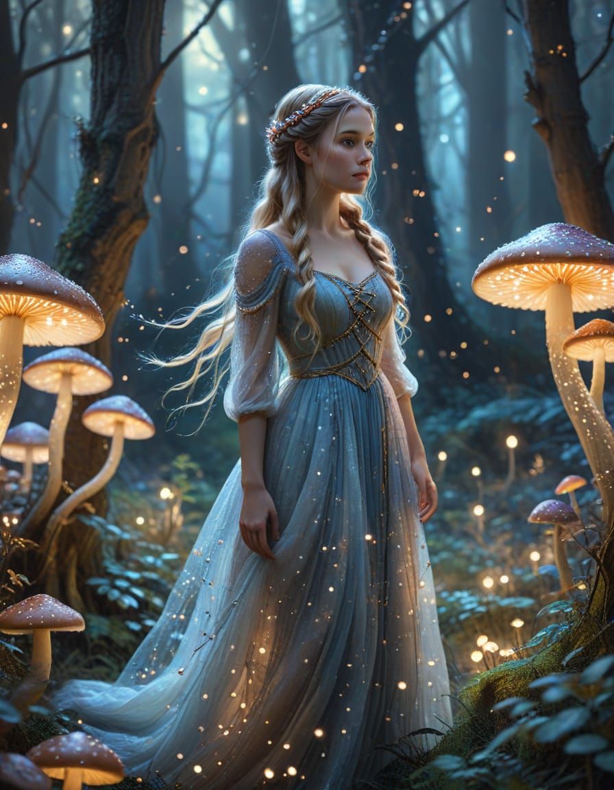 Enchanting Princess in a Whimsical Starlight Grove