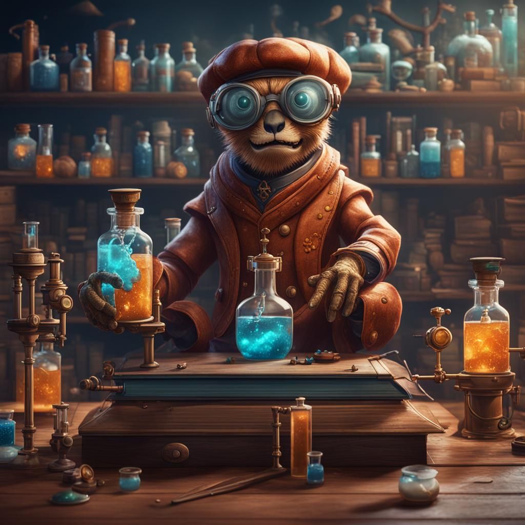 Anthropomorphic Chemistry Kit Graduation, Detailed Digital A...