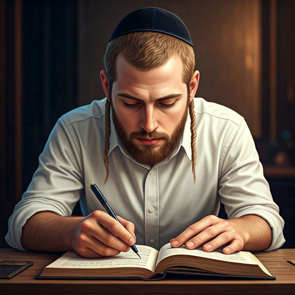 Young Man Studying Sacred Book in Soft Light