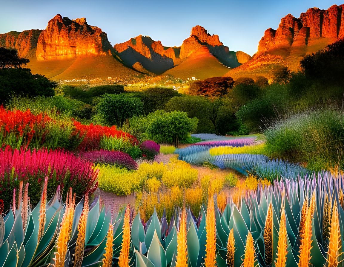 Kirstenbosch Gardens: Proteas and Aloes in Hyperdetailed Ill...
