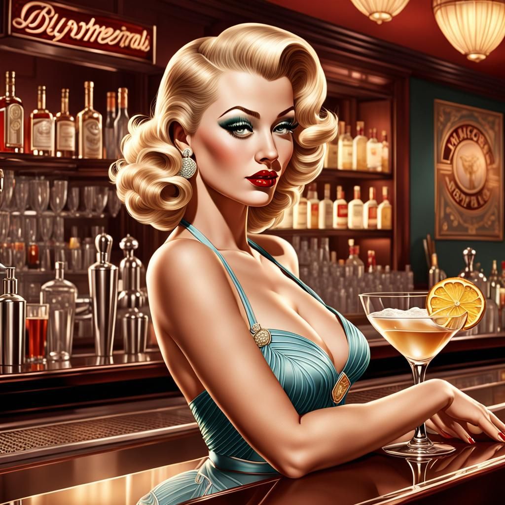 Alberto Vargas inspired beautiful bartender