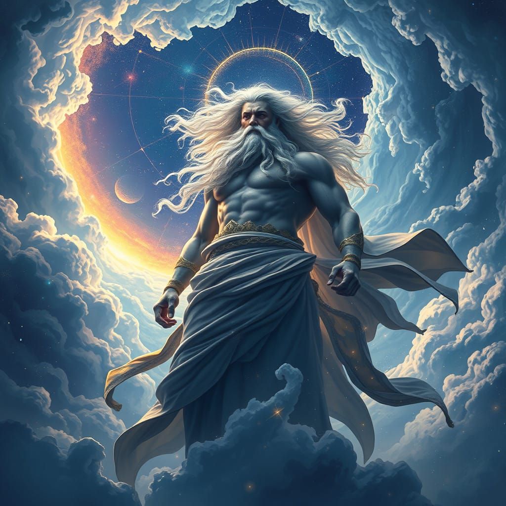 Ethereal Greek God of the Sky, Ouranos, in Celestial Splendo...