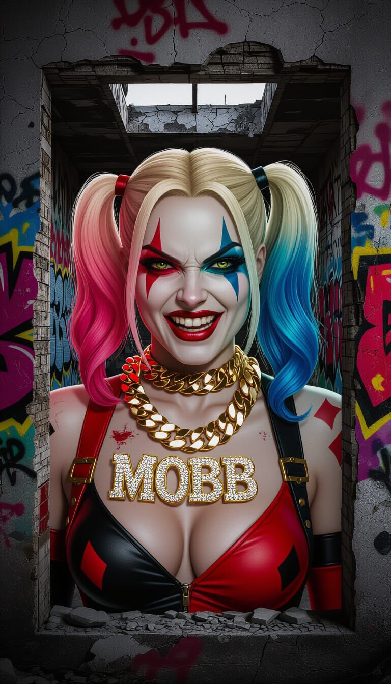 Harley Quinn in Gritty Urban Setting, Diamond Chain