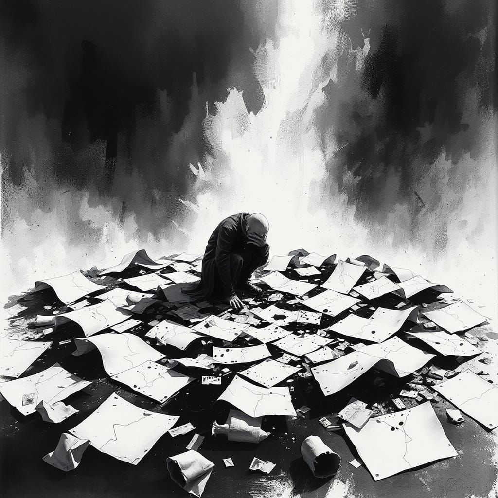 Mystical Ink Landscape with Expressive Brushstrokes