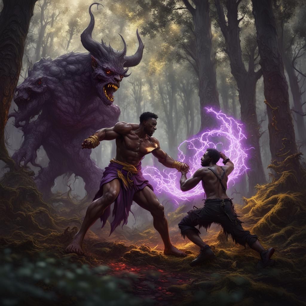 Man Battles Demon: Dark Fantasy Art