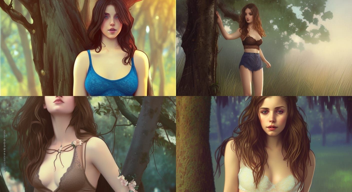 Young Woman in Lacy Bralette, Digital Art Portrait