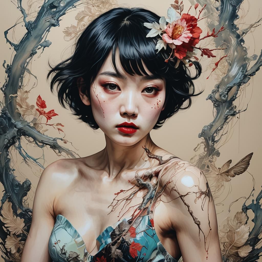 Moa Kikuchi Portrait with Carne Griffiths-esque Inking