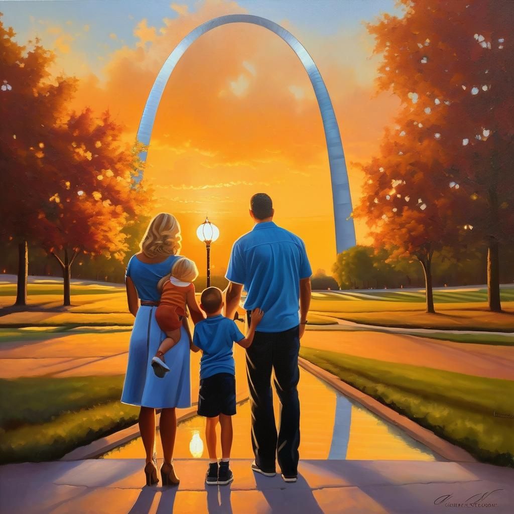 St. Louis Gateway Arch: Family at Sunset in Oil