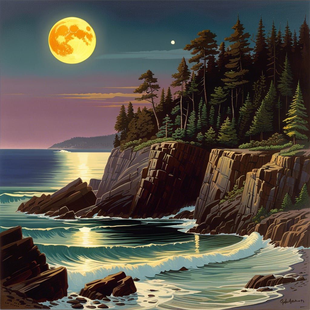 Luminous Bismuth on Maine Coastline in Jeweled Illustration