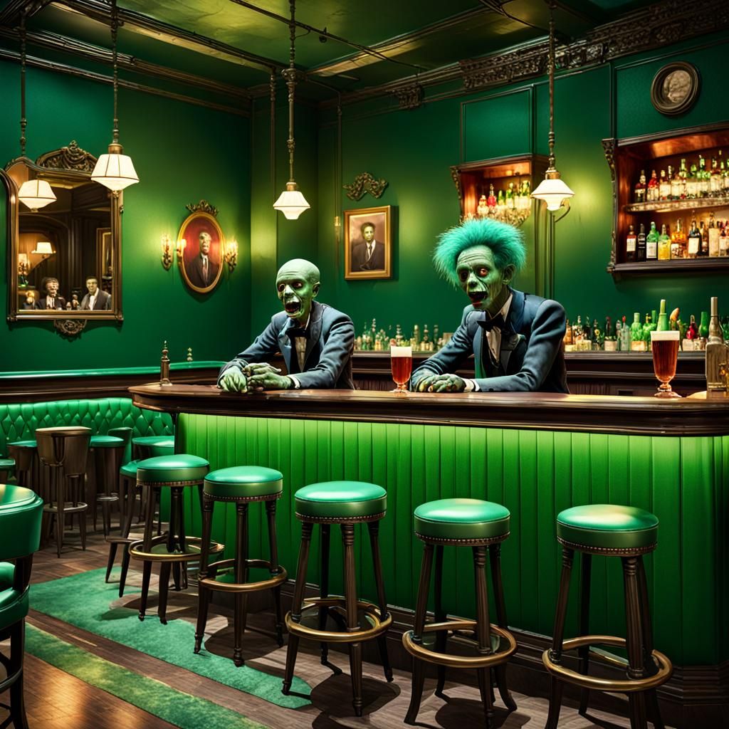 Colorful Zombie Bar Scene in Renaissance Victorian Style