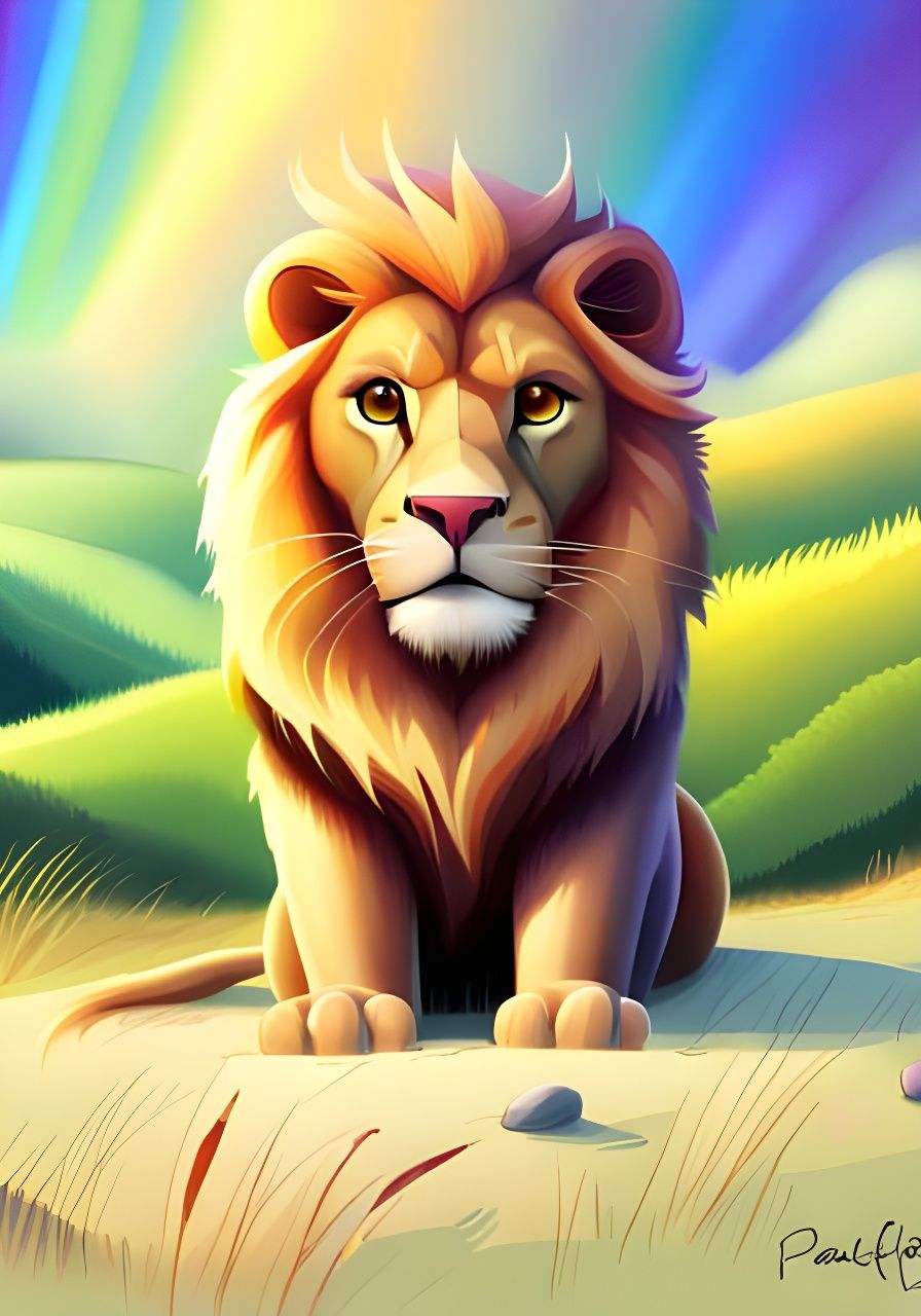 Adorable Lion Cub in Dreamland Digital Painting