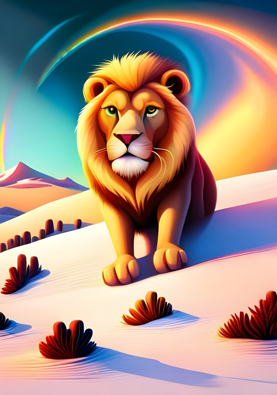 Adorable Lion in Dreamland Digital Painting