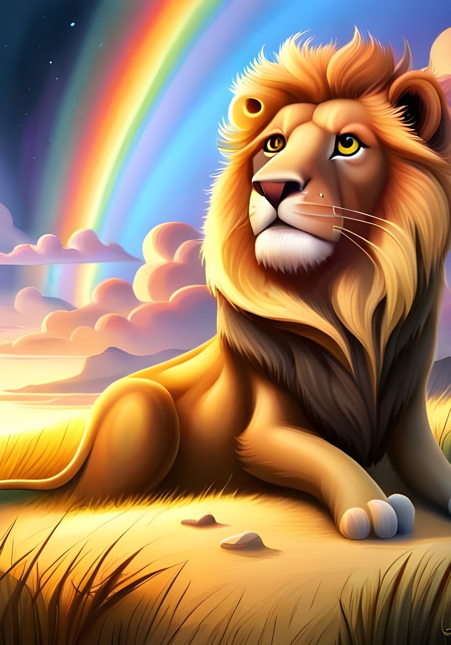 Adorable Lion Cub in Dreamland Digital Painting