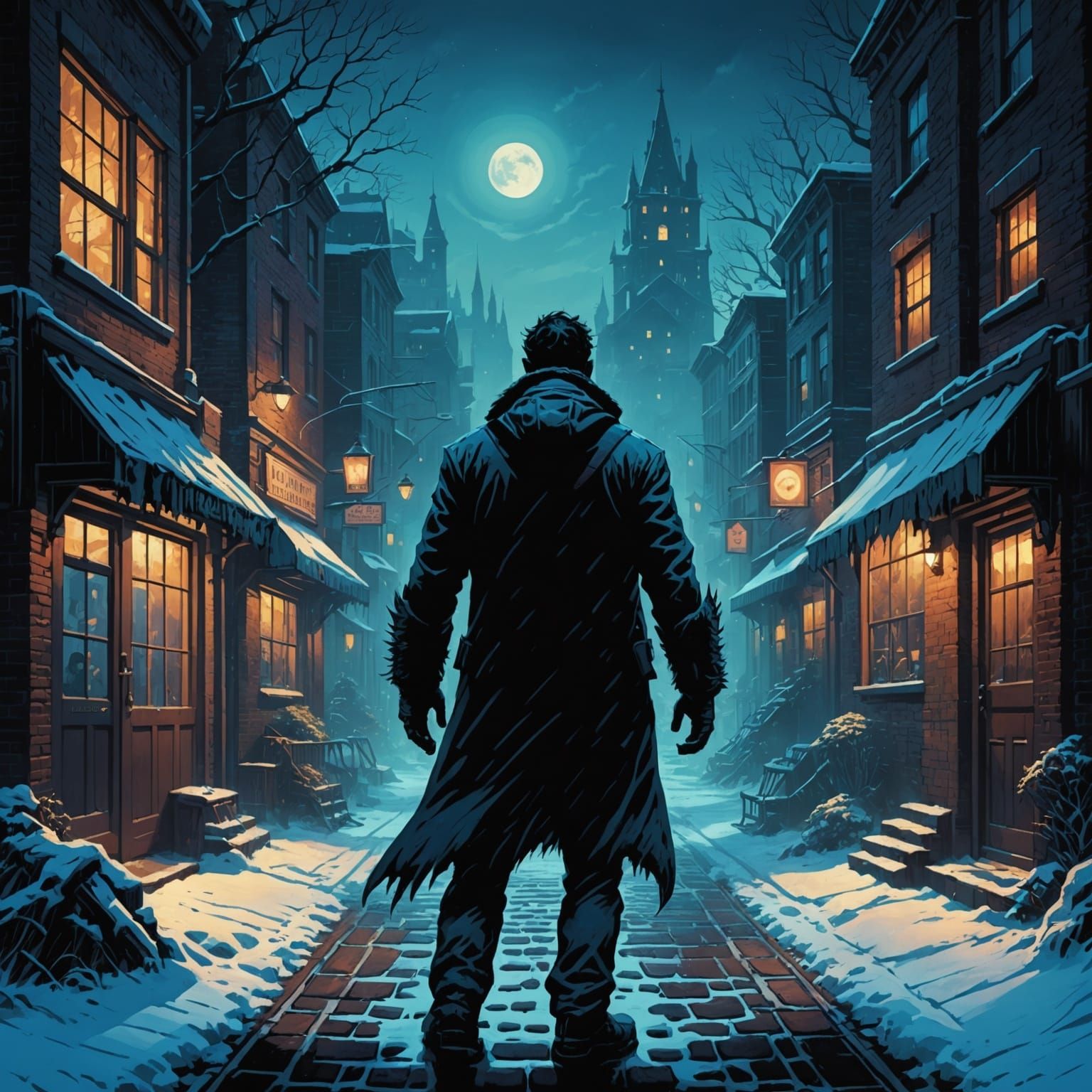 Man with Monster Shadow in a Blue Nuclear Winter