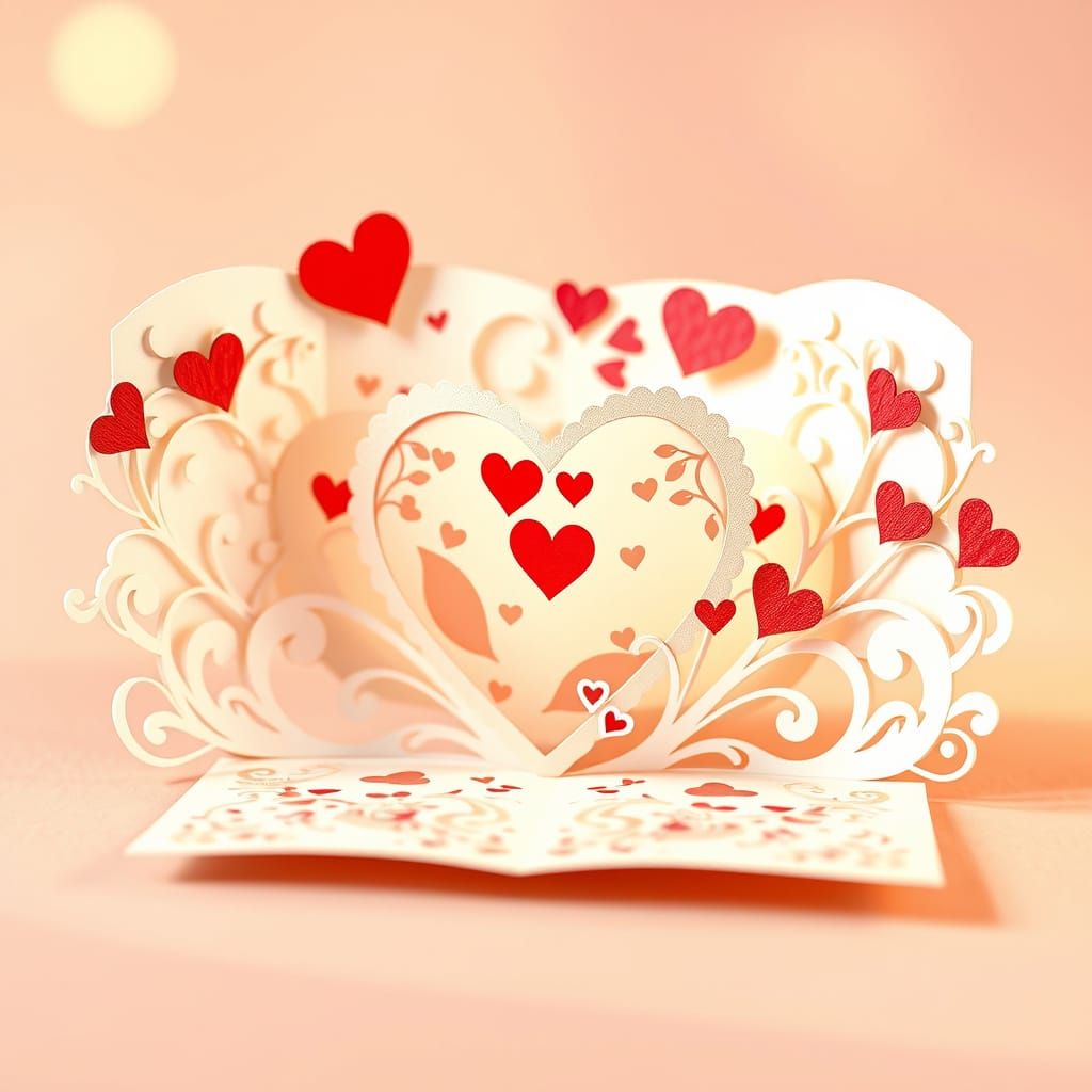 Whimsical 3D Pop-Up Valentine's Card with Intricate Paper Ar...