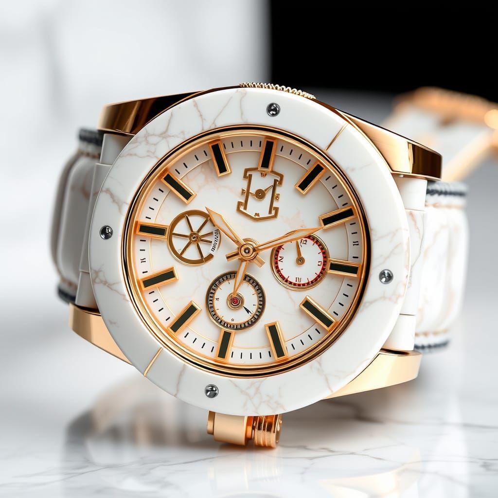 Elegant Marble Wristwatch in Luxury Gold and Pink