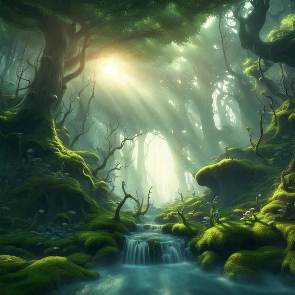 Mystical Forest Hidden Waterfall Fantasy Environment Art
