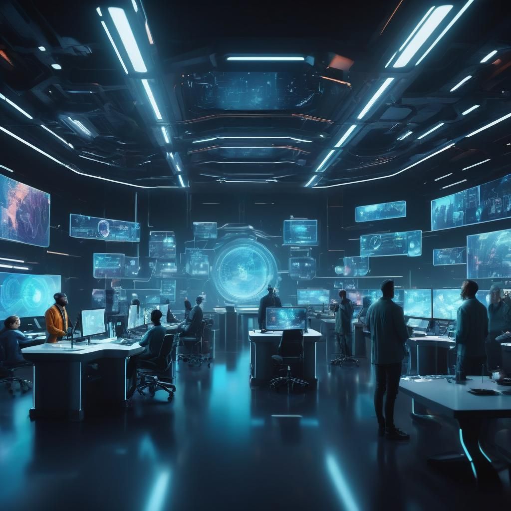 Diverse Teamwork in Futuristic High-Tech Laboratory