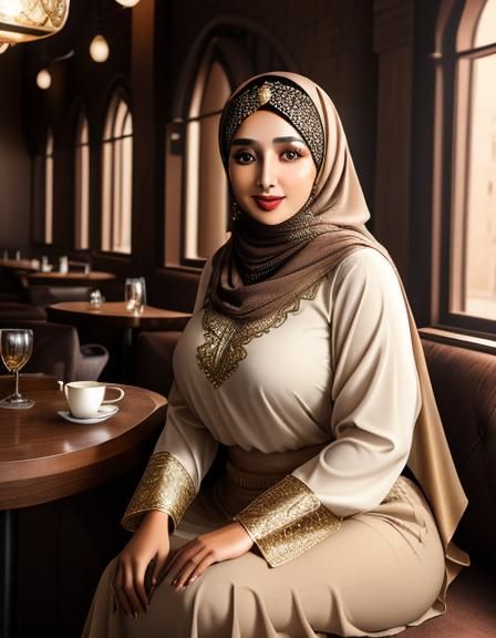 Beautiful Egyptian Woman in Cafe Portrait