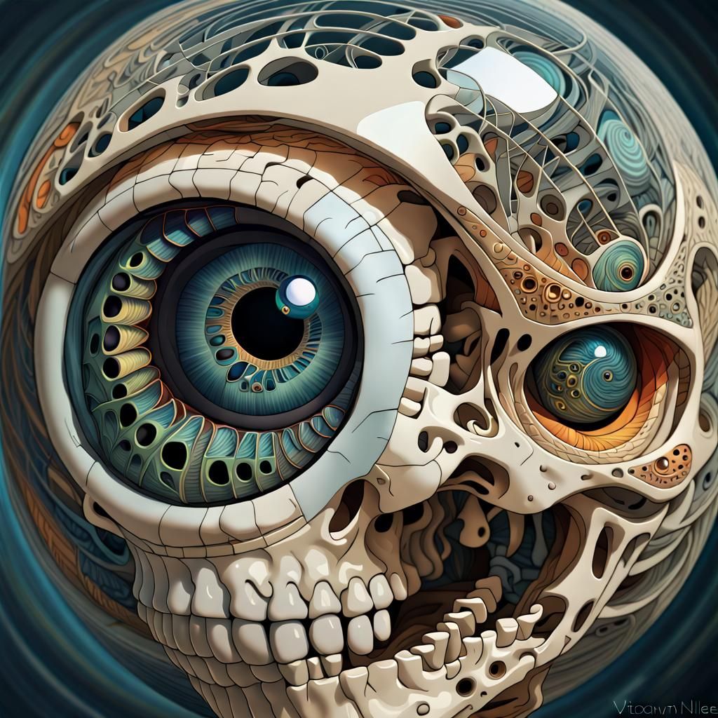 Laughing Skeleton Reflected: Optical Illusion Art