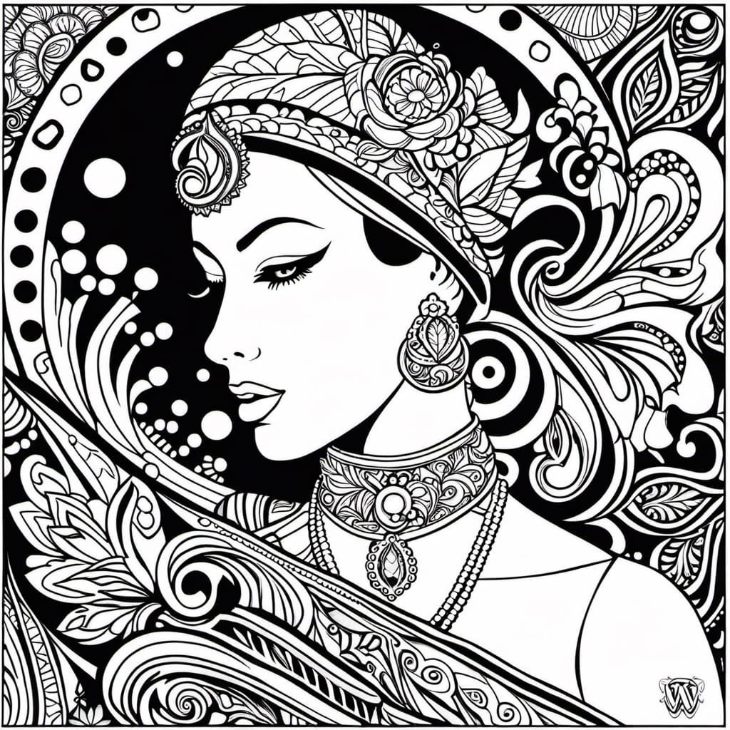 Senorita Coloring Page in Geometric Art Style
