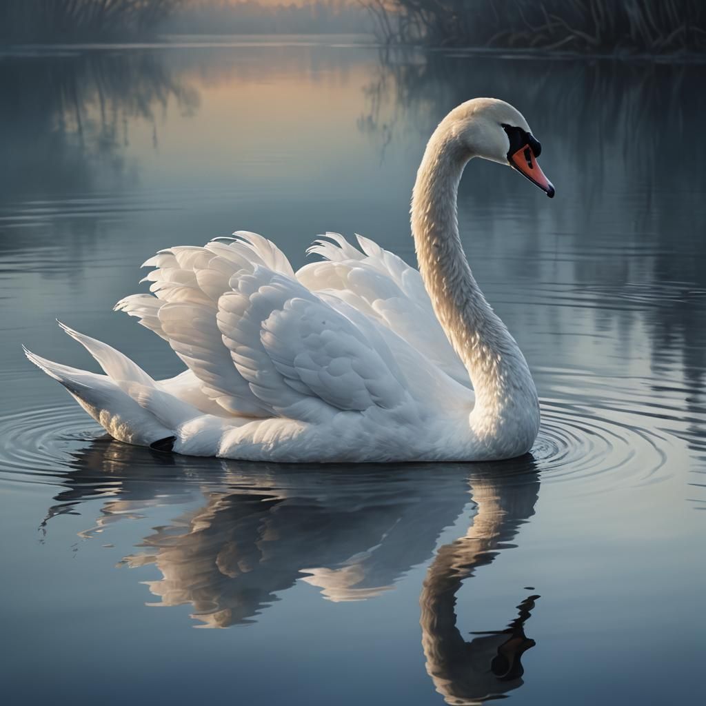 Elegant Swan on Lake at Sunrise: Fantasy Concept Art