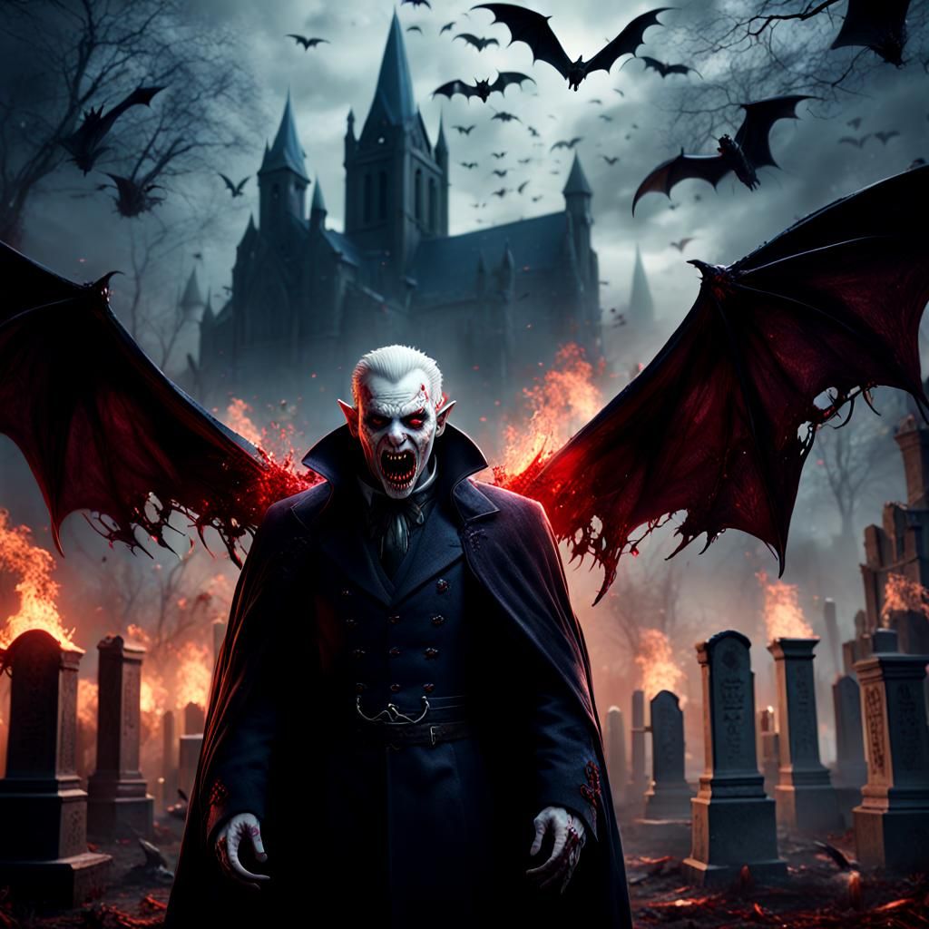 Vampire in Graveyard: Detailed Matte Painting