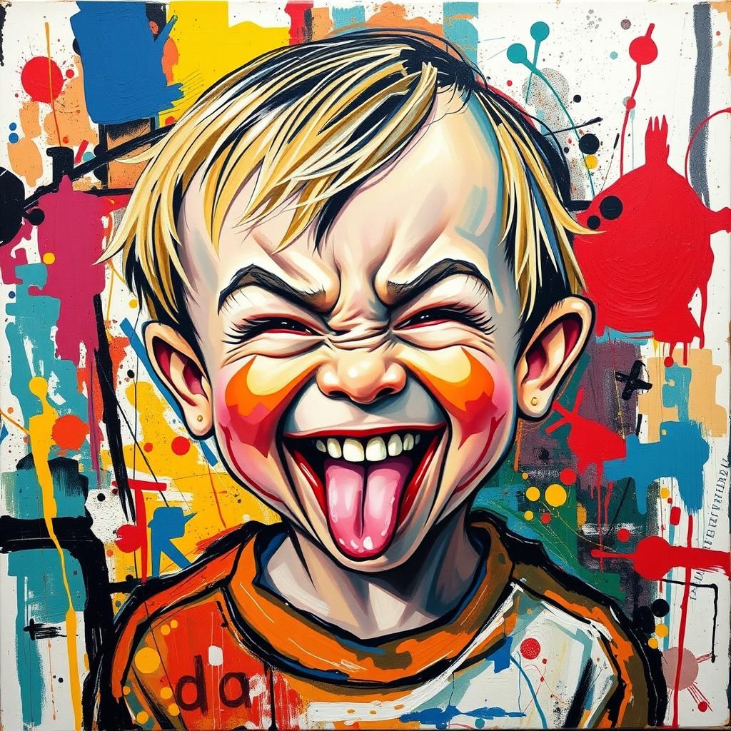 Mischievous Child Portrait in Abstract Expressionist Style