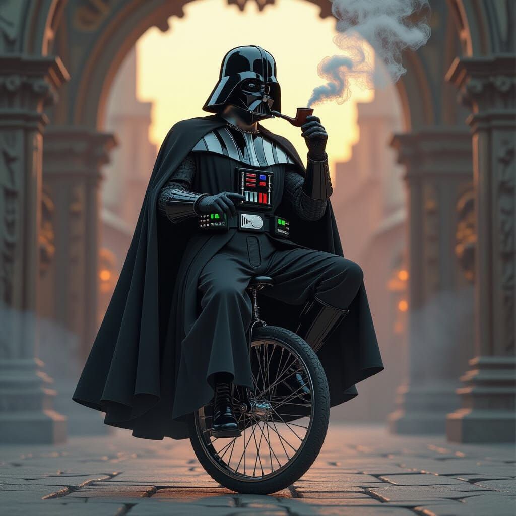 Darth Vader Unicyclist in Matte Painting Style