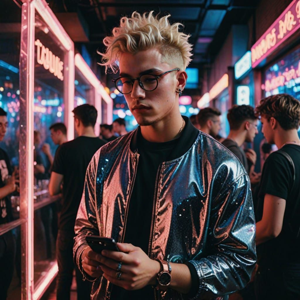 Grunge Disco Heartthrob in Neon Glow