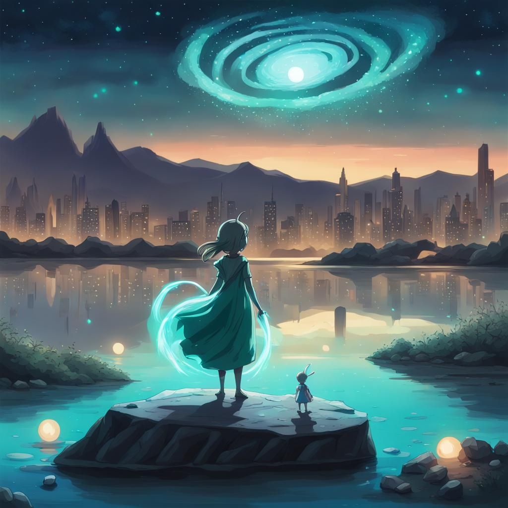 Magical Girl in Alien Landscape, Ghibli Style