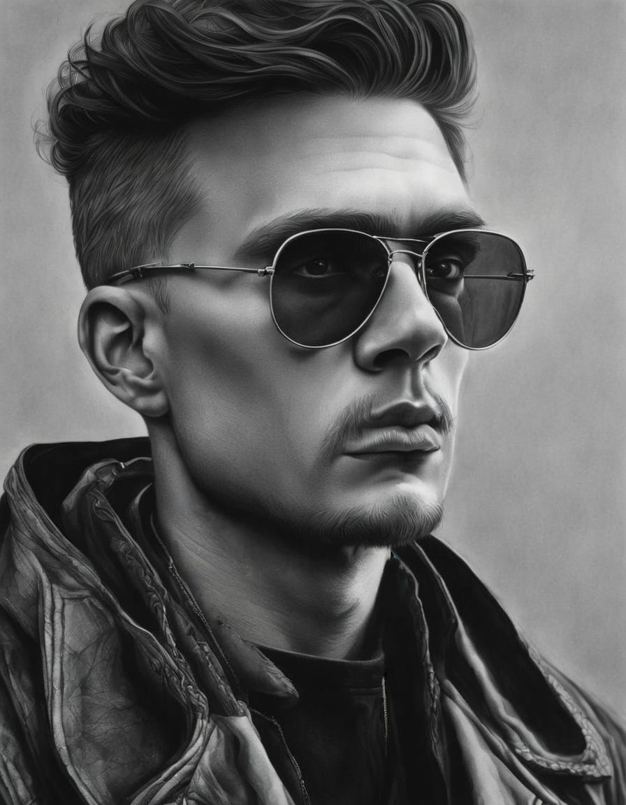 Mysterious Gay Man Portrait in Black and White Pencil Drawin...