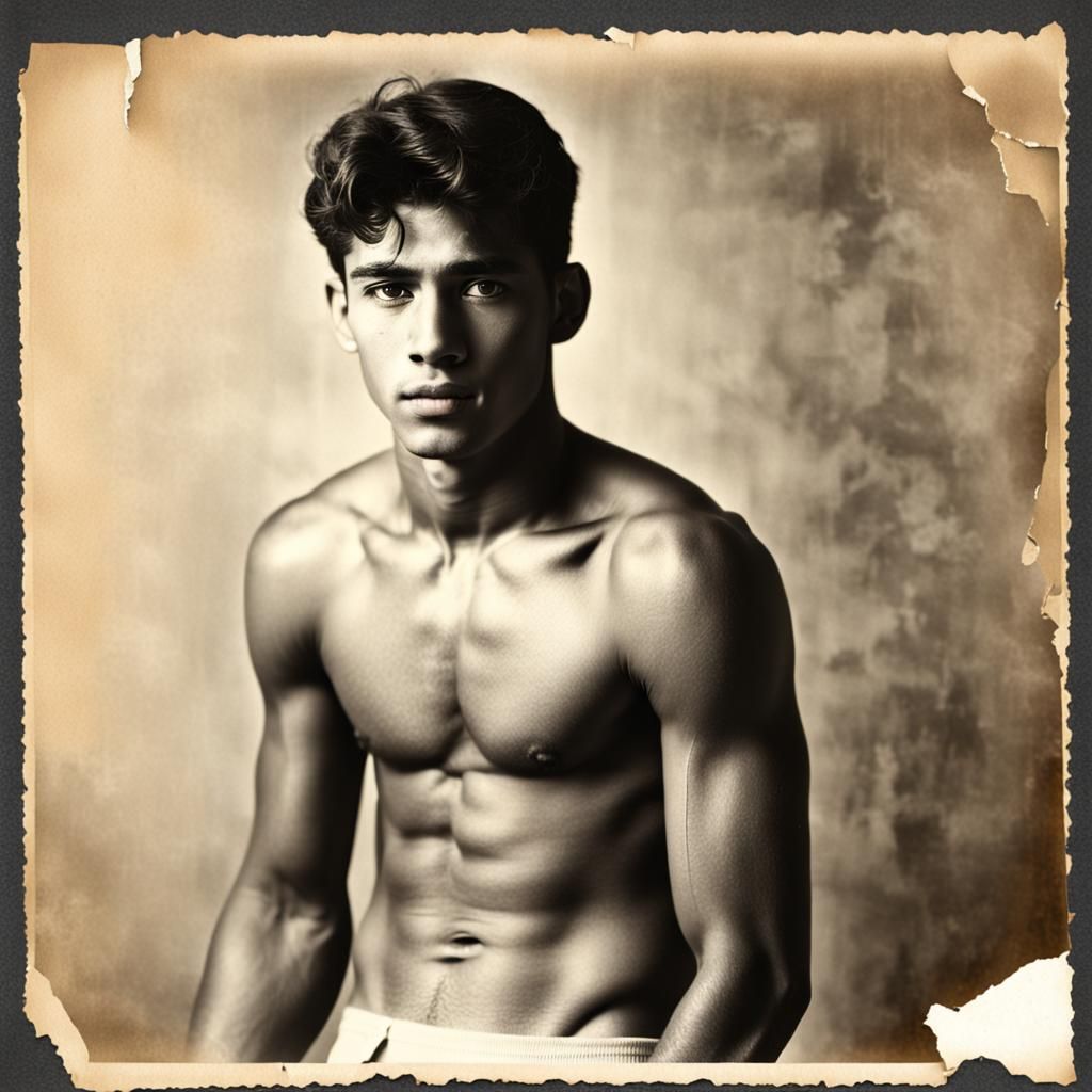 Vintage Torn Photo of Latino Male