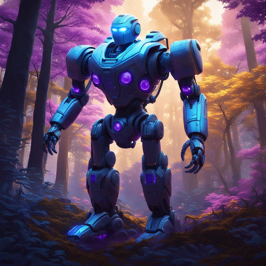 Robot in Mystical Forest, Fantasy Concept Art